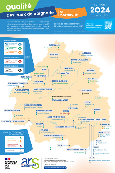 Carte qualité des eaux de baignade - Dordogne (24) - Edition 2024