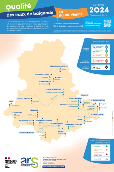 Carte qualité des eaux de baignade - Haute-Vienne (87) - Edition 2024