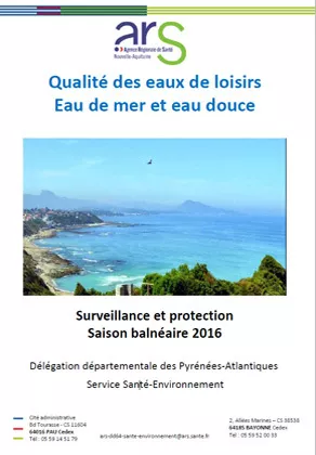 Couverture du rapport "qualité de l'eau de baignade" dans les Pyrénées-Atlantiques en 2016 Vignette
