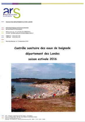 Couverture "qualité de l'eau de baignade" dans les Landes en 2016 Vignette