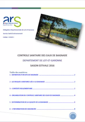 Couverture "qualité de l'eau de baignade" de Lot-et-Garonne en 2016 Vignette