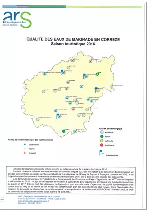 Couverture du rapport "qualité de l'eau de baignade" en Corrèze en 2016 Vignette