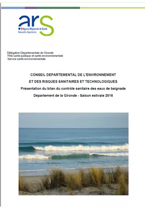 Couverture du rapport "qualité de l'eau de baignade" de la Gironde en 2016 Vignette