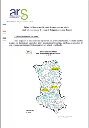 Couverture Rapport "qualité de l'eau de baignade" des Deux-Sèvres en 2016 Vignette