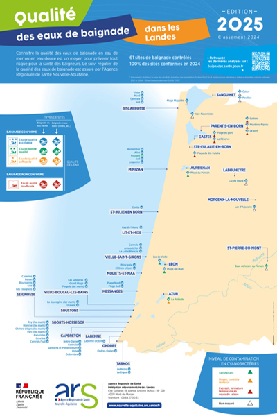 Carte qualité des eaux de baignade - Landes (40) - Edition 2025