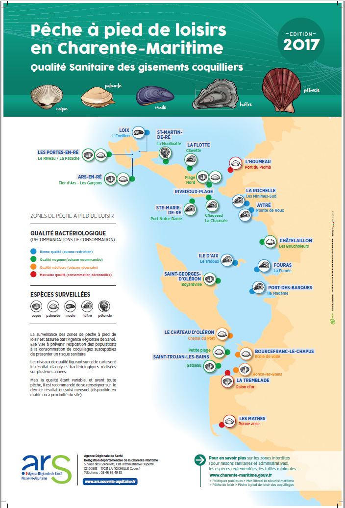 Image de la cartographie de la pêche à pied de loisirs en Charente-Maritime - Qualité Sanitaire des gisements coquilliers - 2017