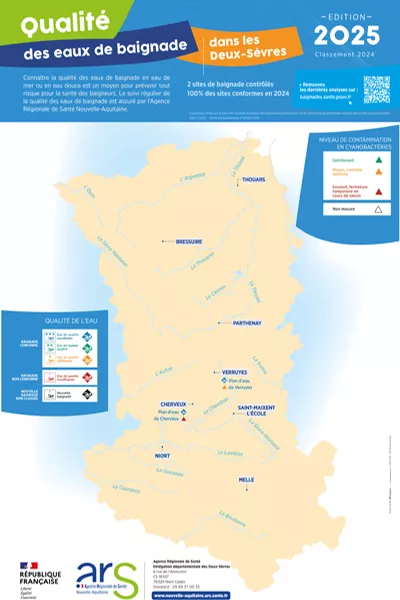 Carte qualité des eaux de baignade - Deux-Sèvres (79) - Edition 2025