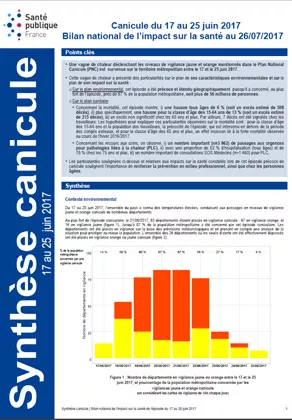Couverture publication : Canicule du 17 au 25 juin 2017 - Bilan national de l’impact sur la santé au 26/07/2017 Vignette