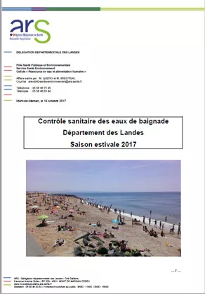Couverture du rapport "qualité de l'eau de baignade" des Landes en 2017 292*420 Vignette