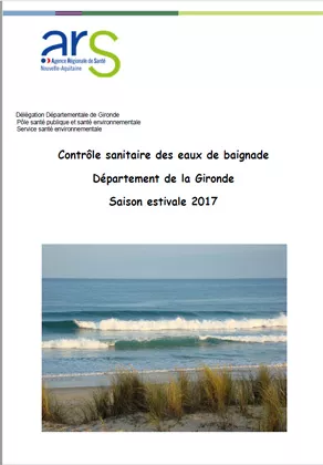 Couverture Rapport "qualité de l'eau de baignade" de la Gironde en 2017 Vignette