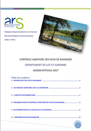 Couverture Rapport "qualité de l'eau de baignade" de Lot-et-Garonne en 2017 Vignette