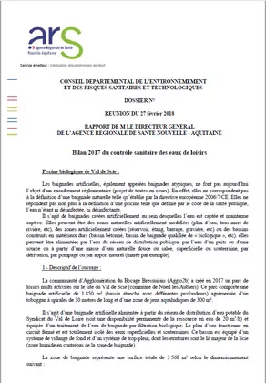 Couverture Rapport "qualité de l'eau de baignade" des Deux-Sèvres en 2017 Vignette