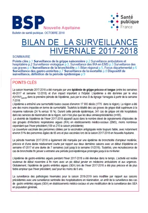 Couverture de la BSP - Bilan des pathologies hivernales 2017-2018 d'octobre 2018 292*420 Vignette