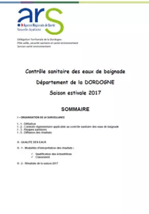 Couverture Rapport qualité eaux de baignades 2017 - Dordogne 292*414 Vignette