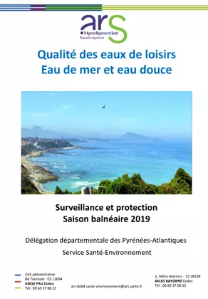 Couverture Rapport "qualité de l'eau de baignade" des Pyrénées-Atlantiques (64) en 2019 292*420 Vignette