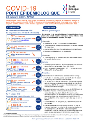 Couverture COVID-19 - Point épidémiologique national - Situation au 20 octobre 2022 