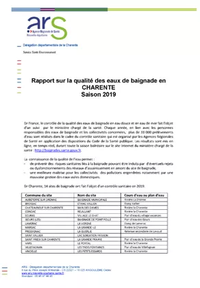Couverture Rapport "qualité de l'eau de baignade" de la Charente en 2019 292*420 Vignette