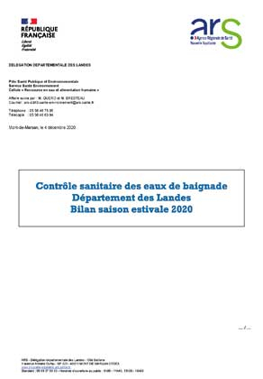 Couverture rapport "qualité de l'eau de baignade" des Landes (40) en 2020