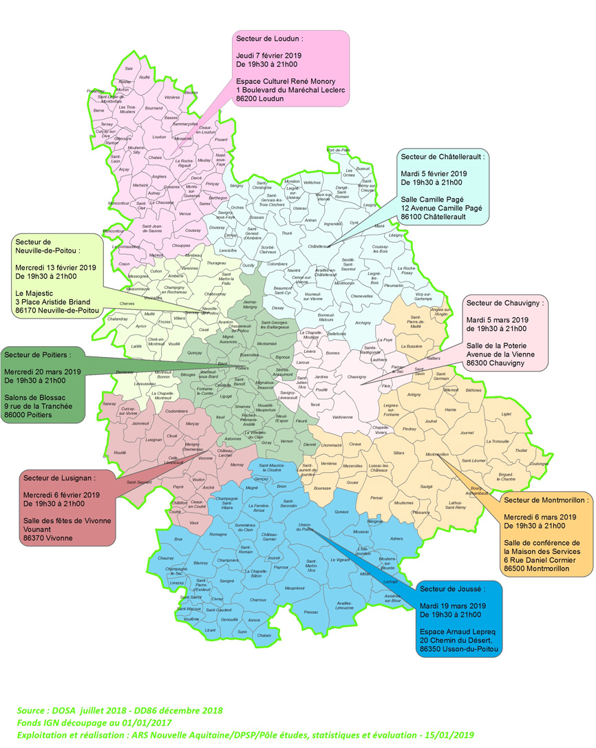 Carte des réunions d'information des CPTS de la Vienne - 2019