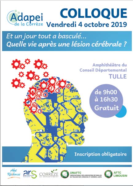 Visuel Affiche colloque "Colloque "Et un jour tout a basculé... Quelle vie après une lésion cérébrale ?" du 4 octobre 2019