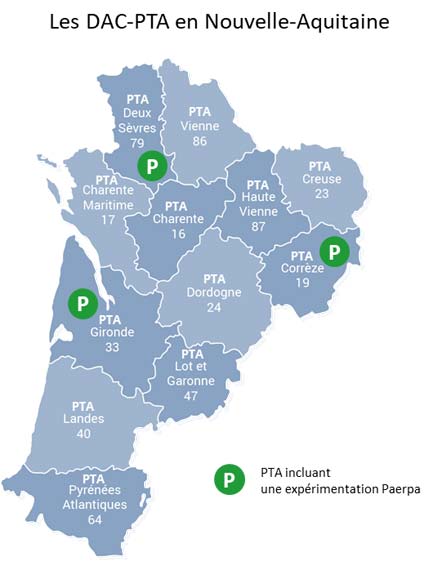 Carte des DAC-PTA de Nouvelle-Aquitaine