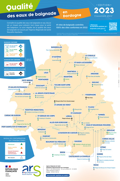 Carte qualité des eaux de baignade - Dordogne (24) - Edition 2023