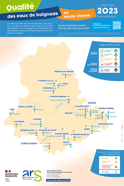 Carte qualité des eaux de baignade - Haute-Vienne (87) - Edition 2023