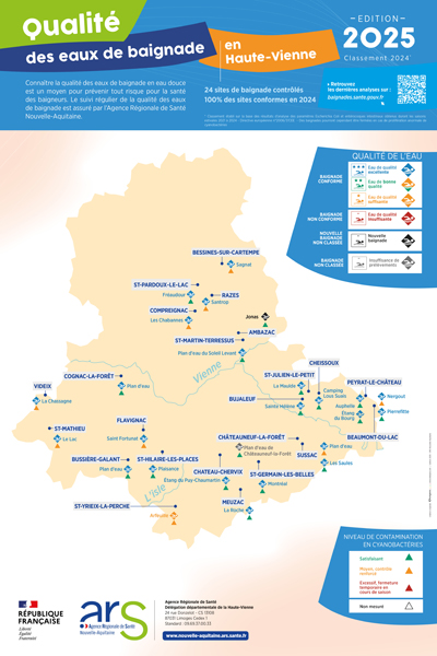 Carte qualité des eaux de baignade - Haute-Vienne (87) - Edition 2025