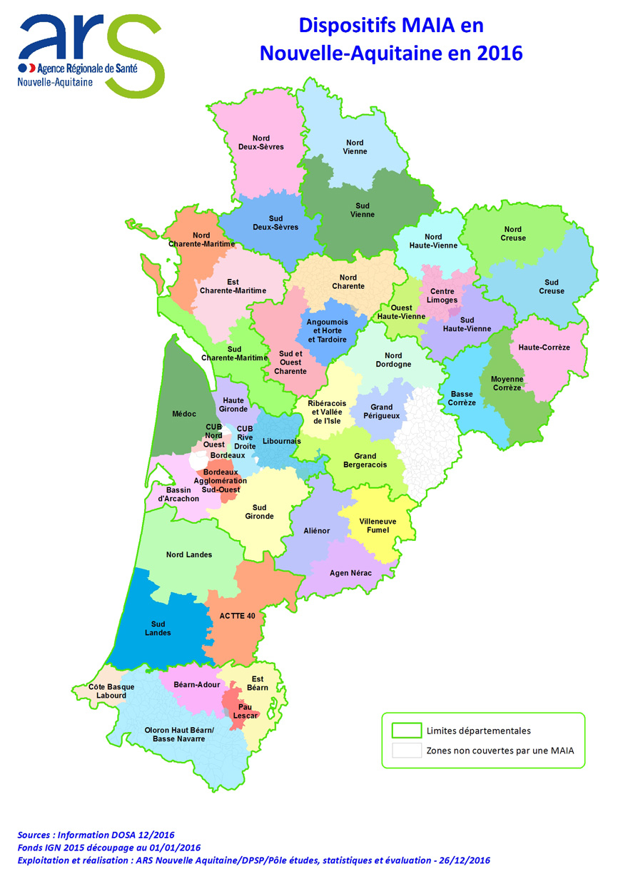 Cartographie des dispositifs MAIA en Nouvelle-Aquitaine en 2016