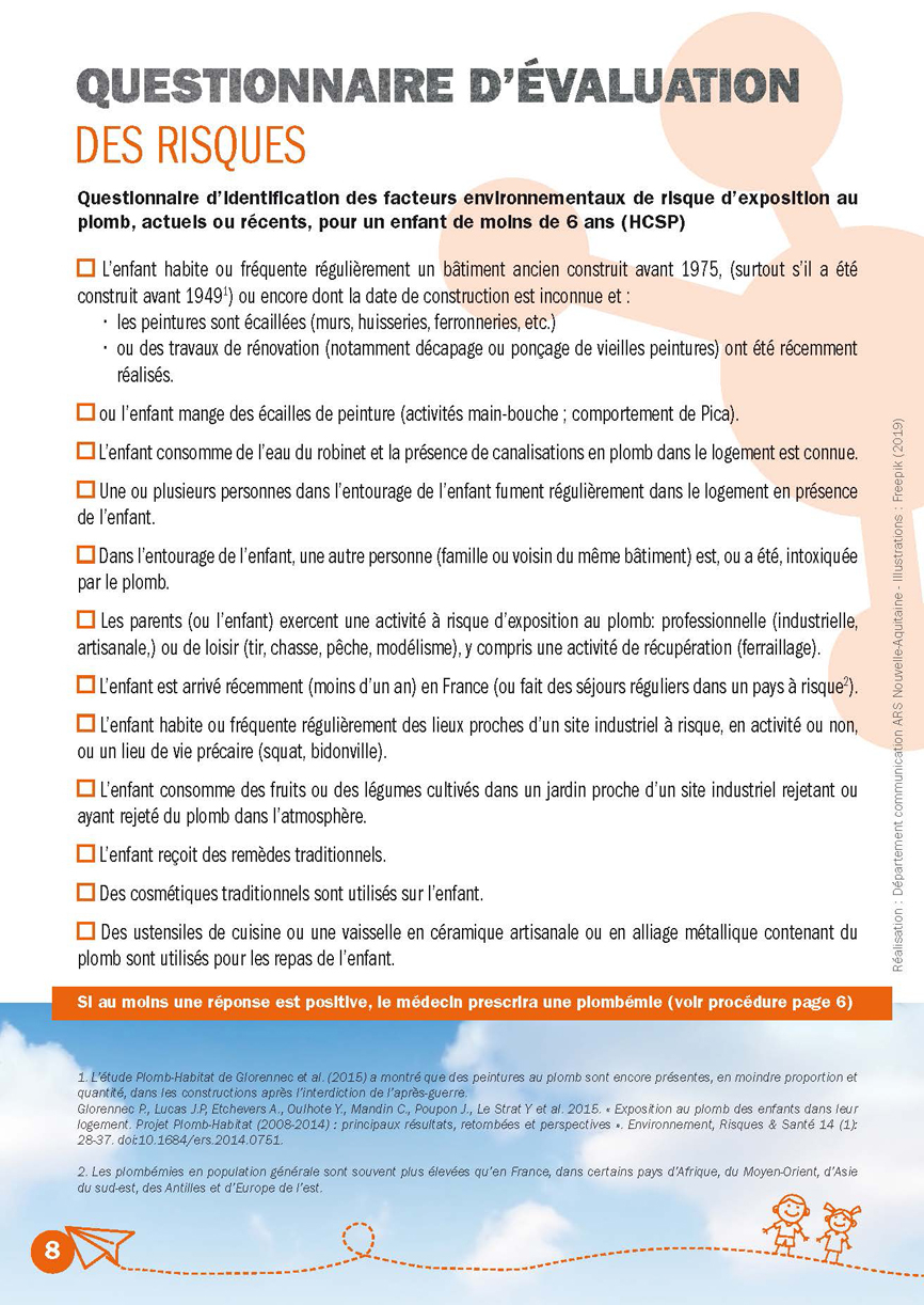 Image questionnaire d'évaluation du saturnisme infantile