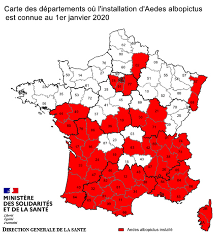Carte de France de la présence du moustique tigre