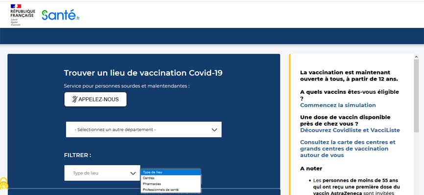 Visuel sante.fr - Centres de vaccination uniquement