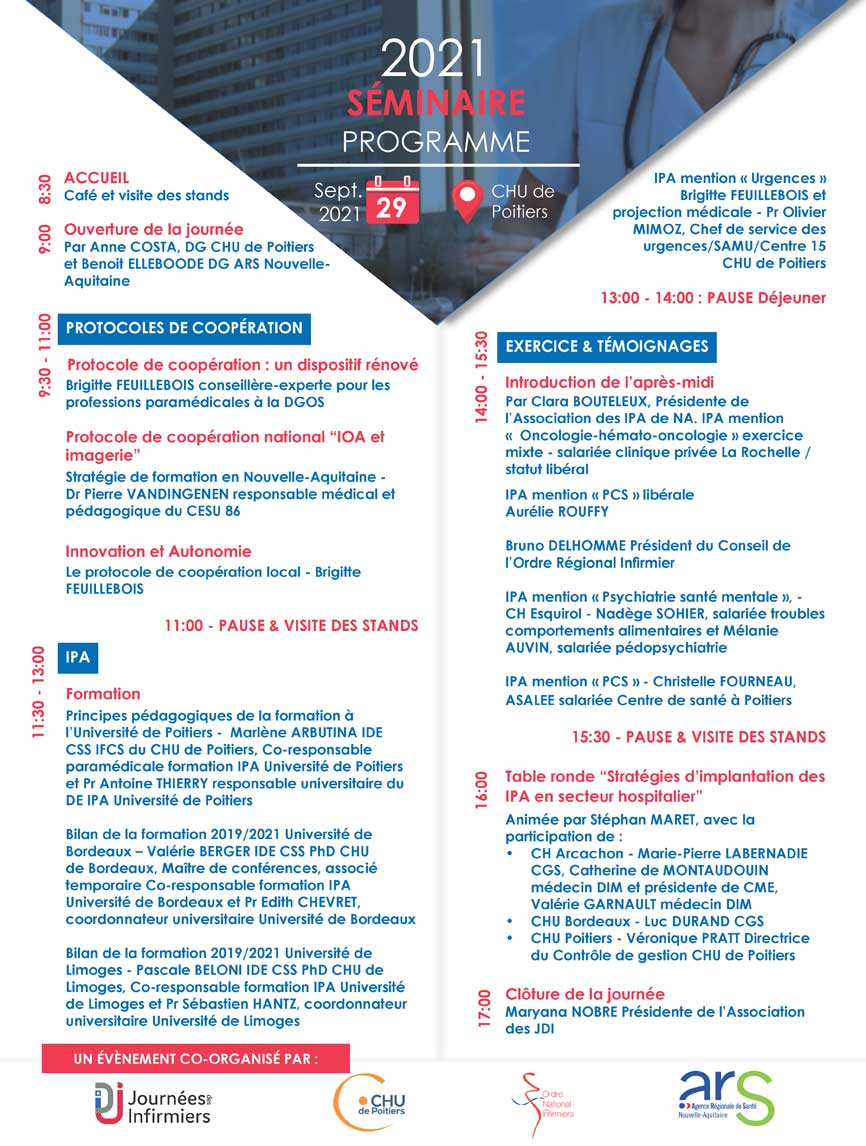 Affiche séminaire du 29/09/2021 - Protocoles de coopération - IPA au CHU de Poitiers