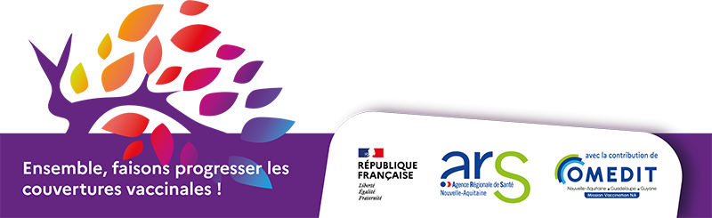Bandeau mention logos ARS et OMEDIT Nouvelle-Aquitaine Mission vaccination