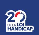 Logo en rouge et bleu avec 20 en chiffres et dessous le texte "de la loi Handicap"