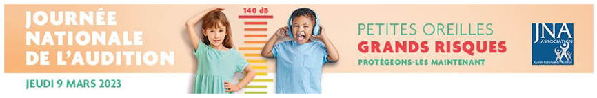 2 enfants avec le slogan "140 décibels, petites oreilles, grands risques, protégeons-les maintenant"