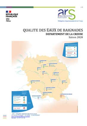 Couverture Rapport "qualité de l'eau de baignade" de la Creuse (23) en 2020 