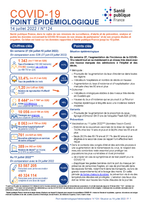 Couverture COVID-19 - Point épidémiologique national - Situation au 14 juillet 2022