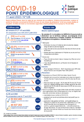 Couverture COVID-19 - Point épidémiologique national - Situation au 11 août 2022