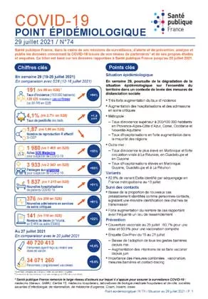 Couverture COVID-19 - Point épidémiologique national - Situation au 29 juillet 2021