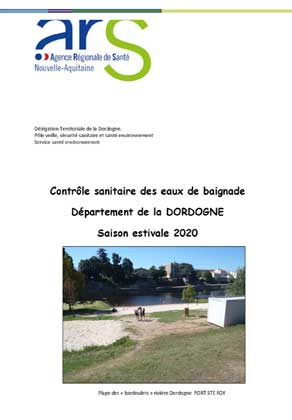 Couverture rapport "qualité de l'eau de baignade" de la Dordogne (24) en 2020
